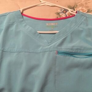 Scrubstar Aqua Scrub Top with Pink Trim